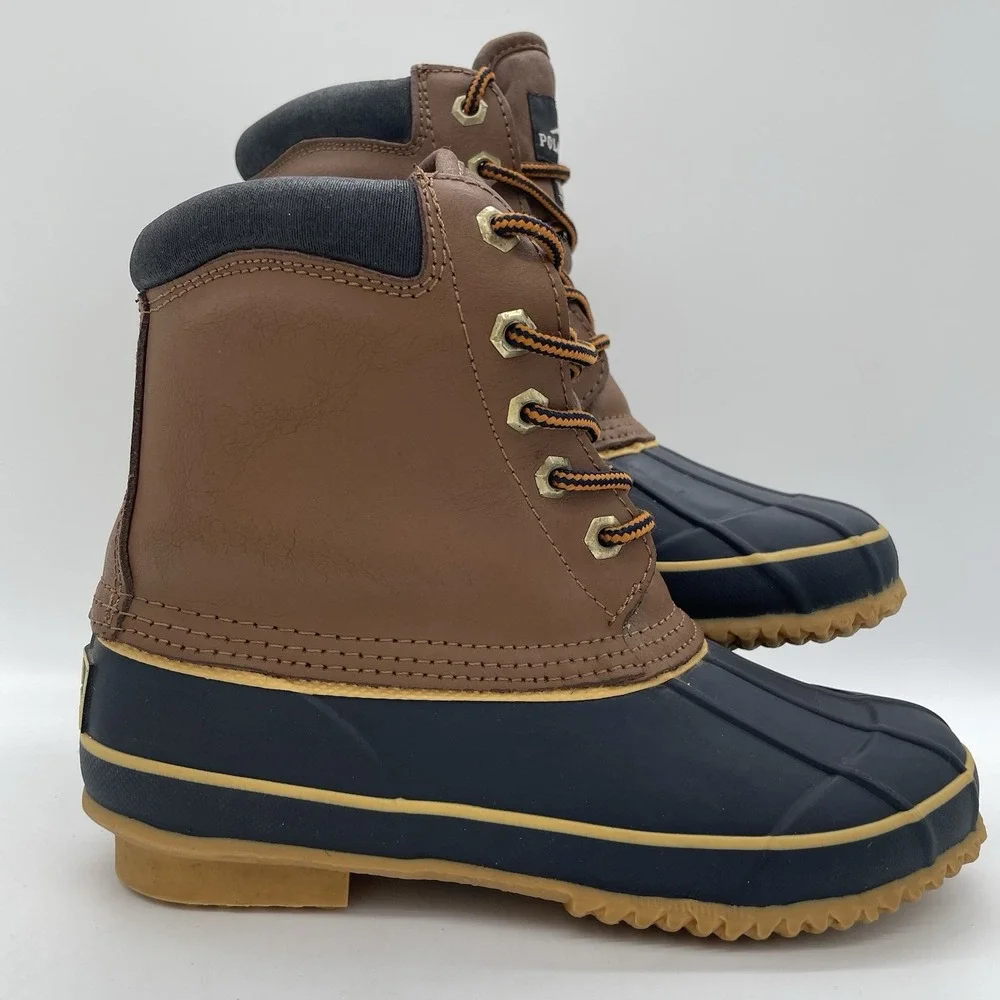Polar Edge Womens‎ 6 Duck Boots Laced Navy Tan Upper Thermolite Insulation Steel
